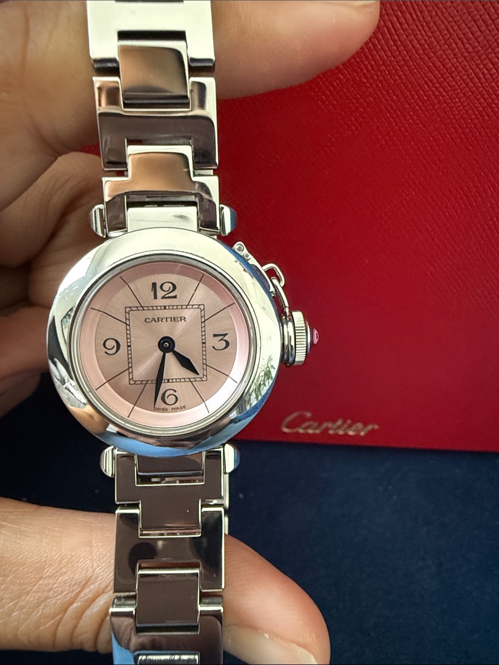 Miss Pasha Cartier Stainless Steel Watch with Pink Dial